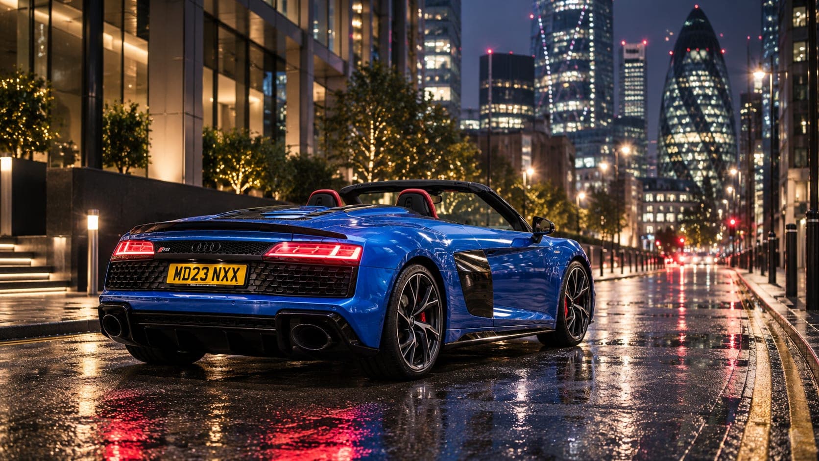 Audi R8 Spyder in the city at night