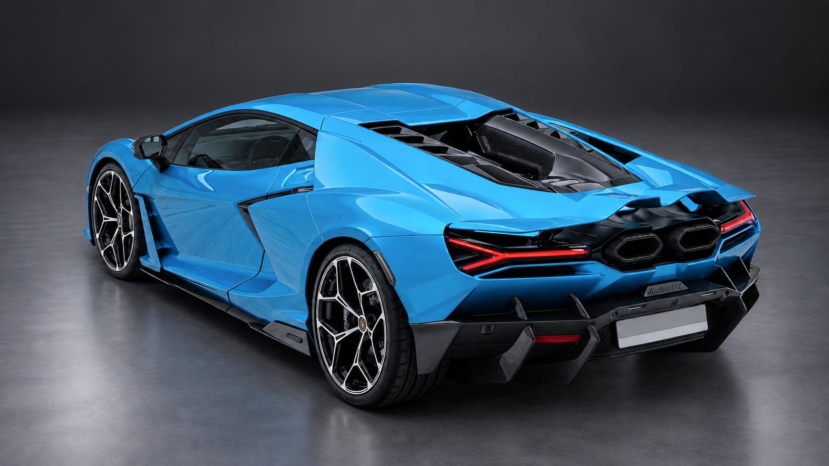 Lamborghini Revuelto — elevated rear, studio