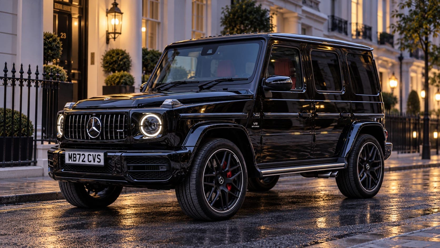 Mercedes-AMG G 63 outside a Belgravia townhouse at dusk