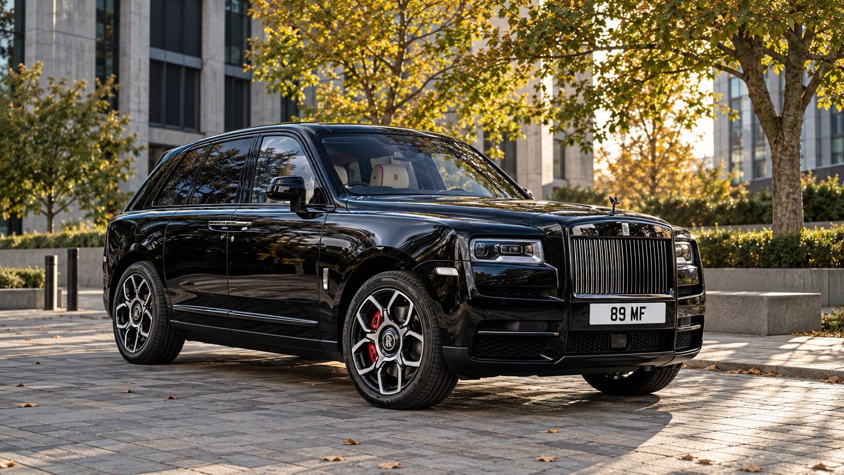 Black Rolls-Royce Cullinan Black Badge at a country estate, front three-quarter — luxury SUV and chauffeur hire from CVS Car Hire