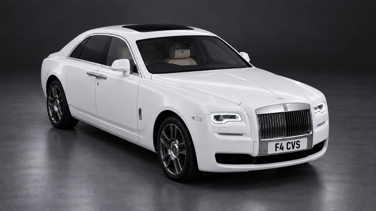 White Rolls-Royce Ghost — elevated front, studio