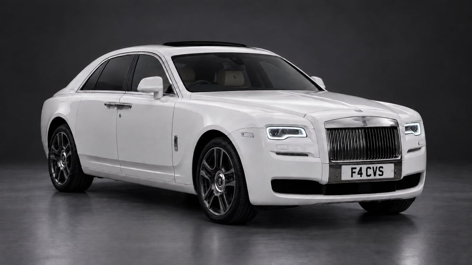 White Rolls-Royce Ghost, front three-quarter — luxury saloon hire from CVS Car Hire