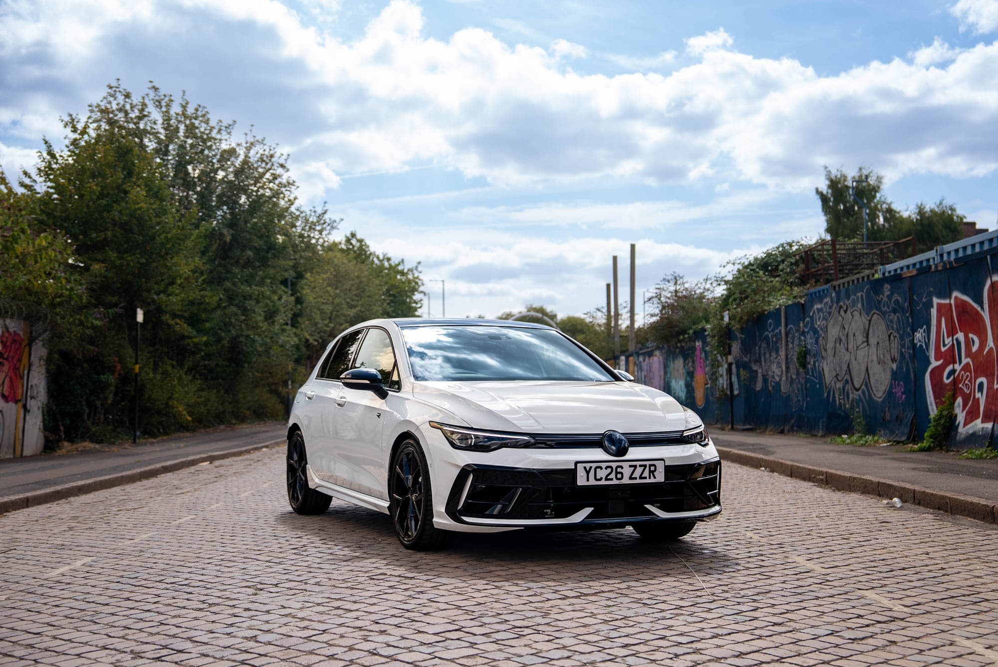 Front of the white Volkswagen Golf R
