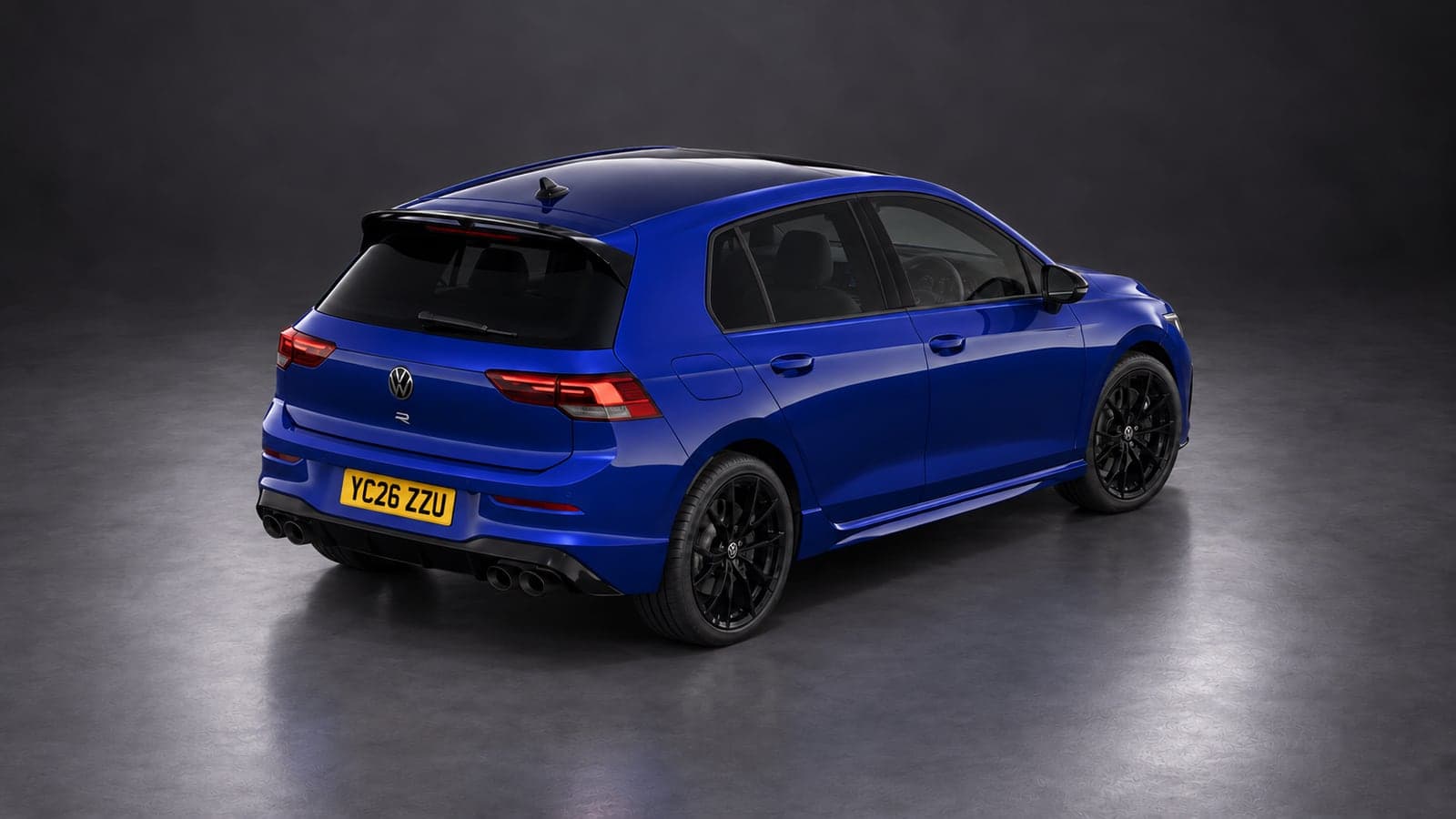 Lapiz Blue Volkswagen Golf R — elevated rear, studio