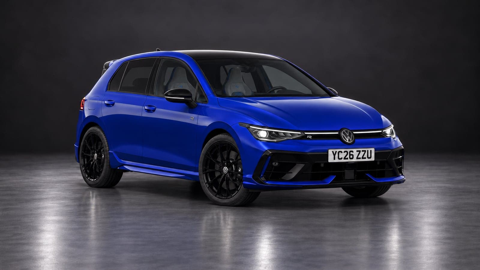 Lapiz Blue Volkswagen Golf R, front three-quarter — performance car hire from CVS Car Hire