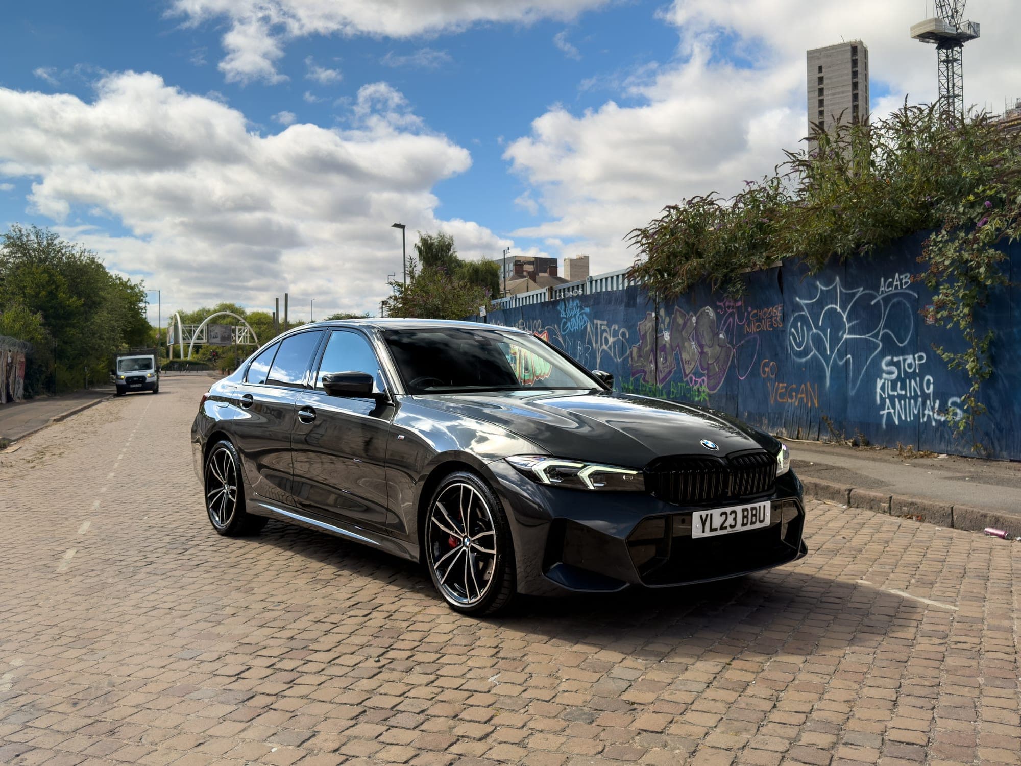 Front three-quarter view of the BMW 3 Series M Sport