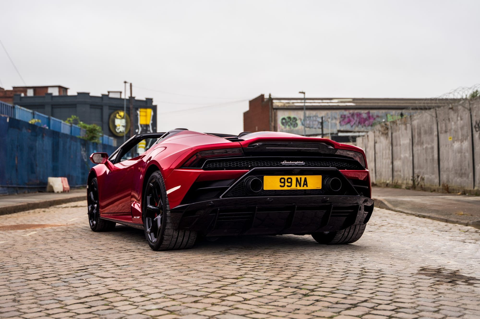 Rear of the red Lamborghini Huracán Evo Spyder