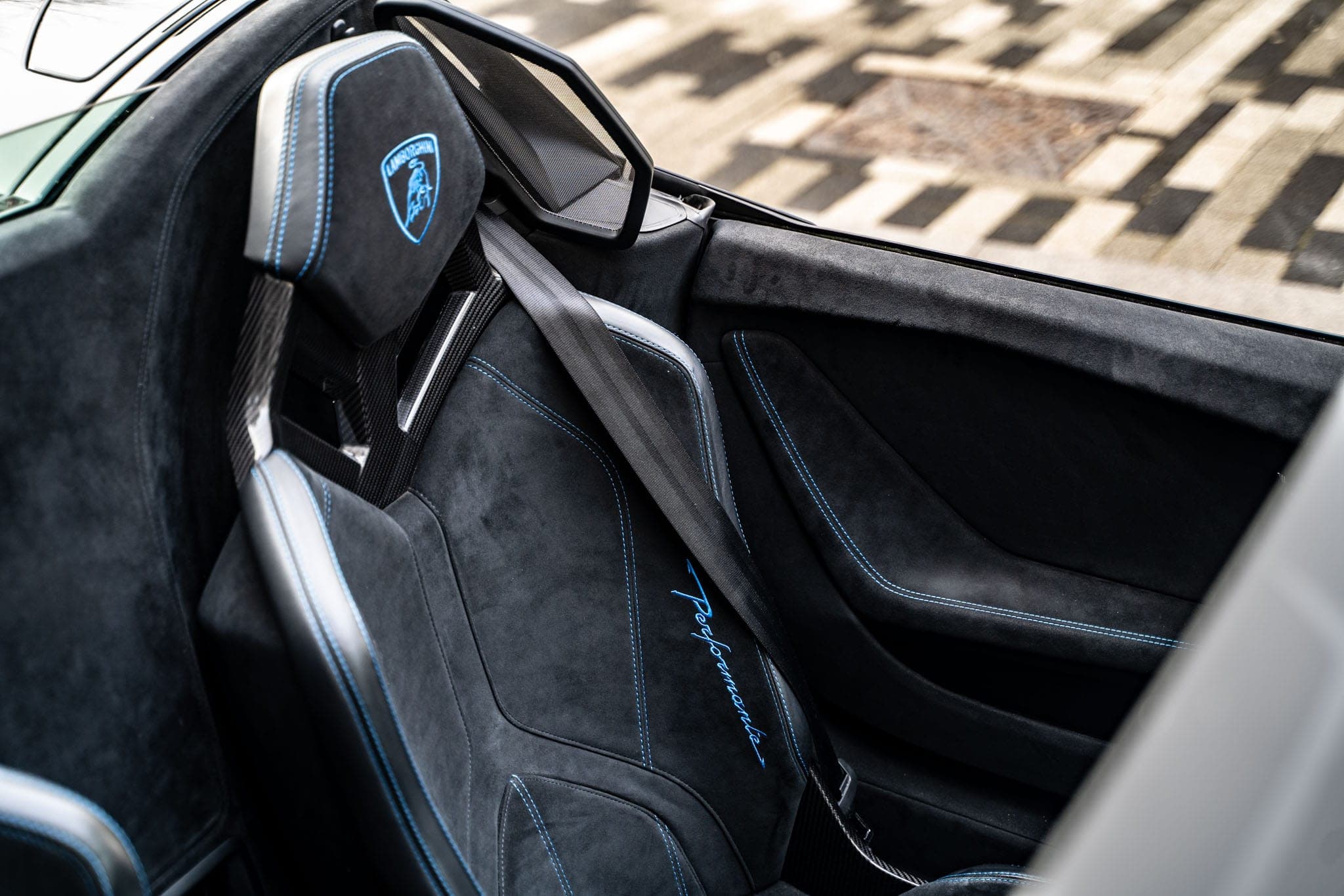 Alcantara seat detail in the Lamborghini Huracán Performante Spyder
