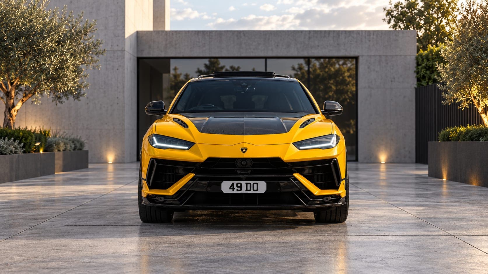 Lamborghini Urus Performante in a contemporary courtyard