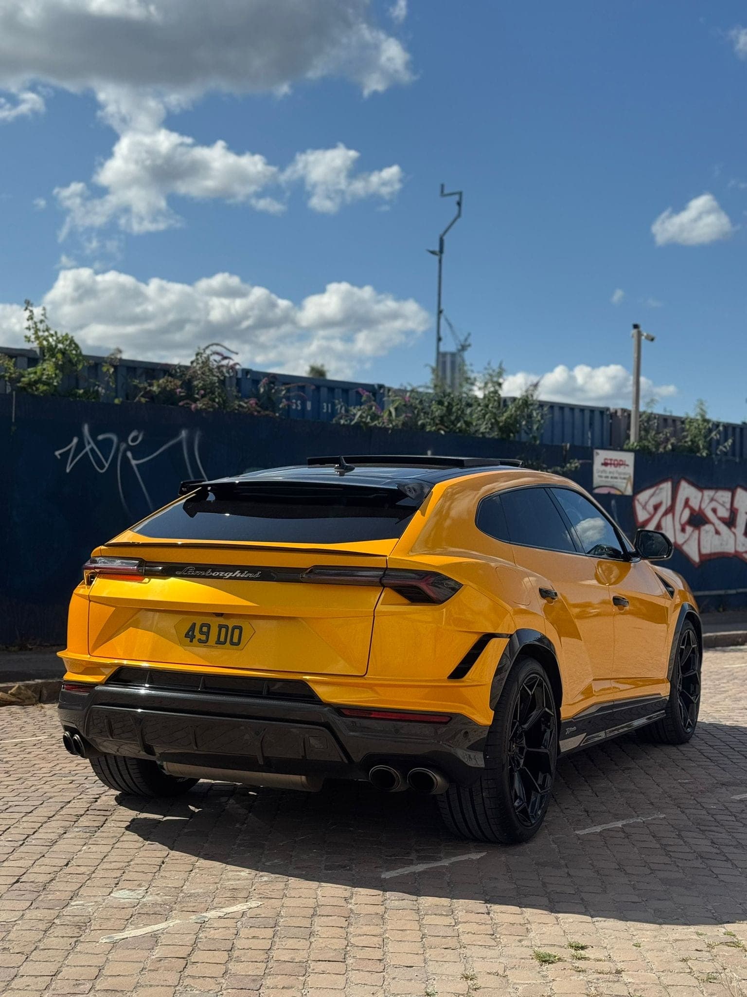 Rear of the yellow Lamborghini Urus Performante
