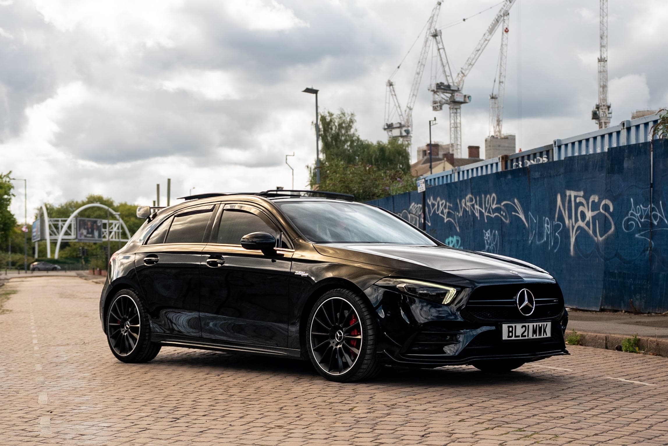 Black Mercedes-AMG A 35 for performance car hire at CVS Car Hire Birmingham