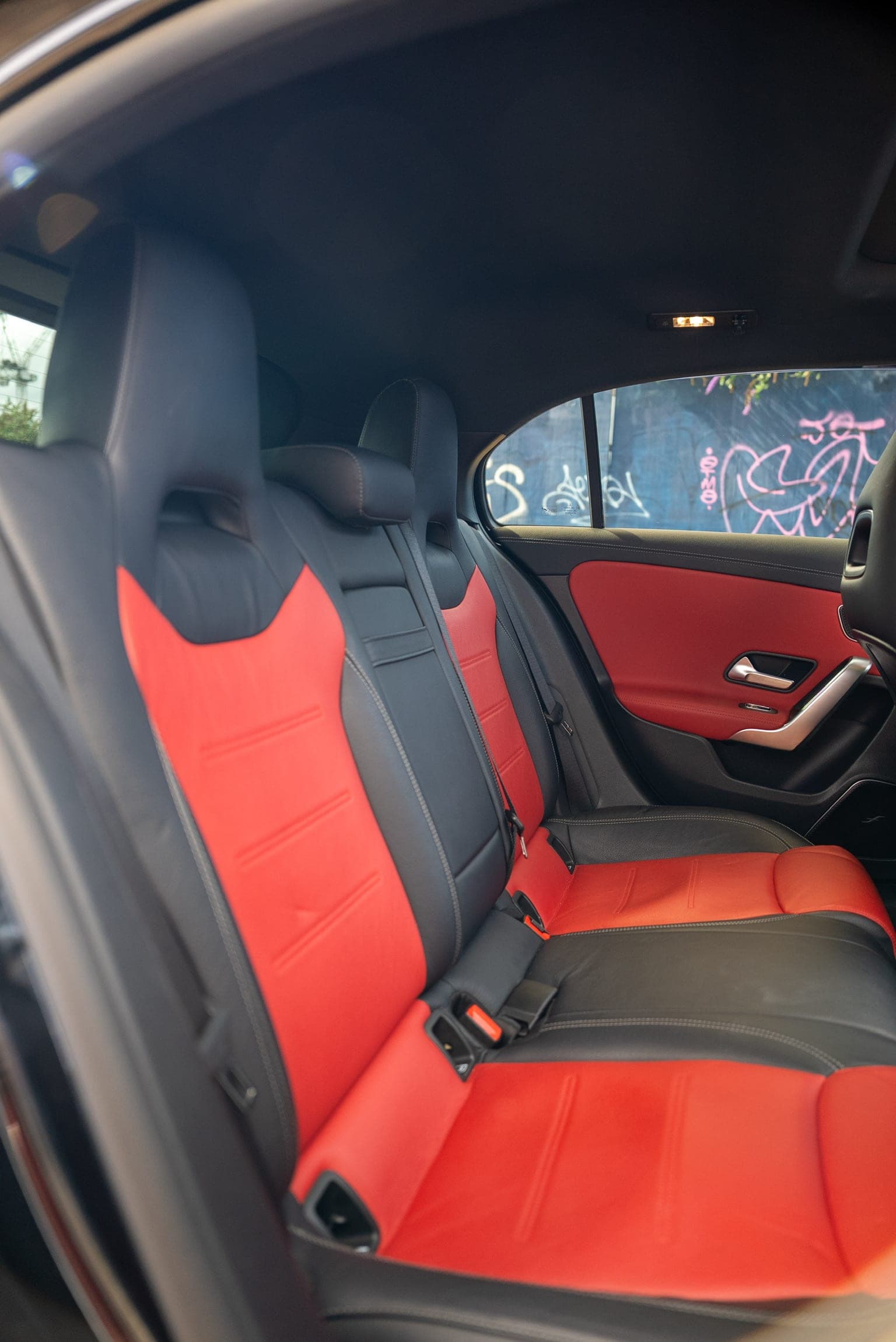 Mercedes-AMG A 35 rear seats with red detailing
