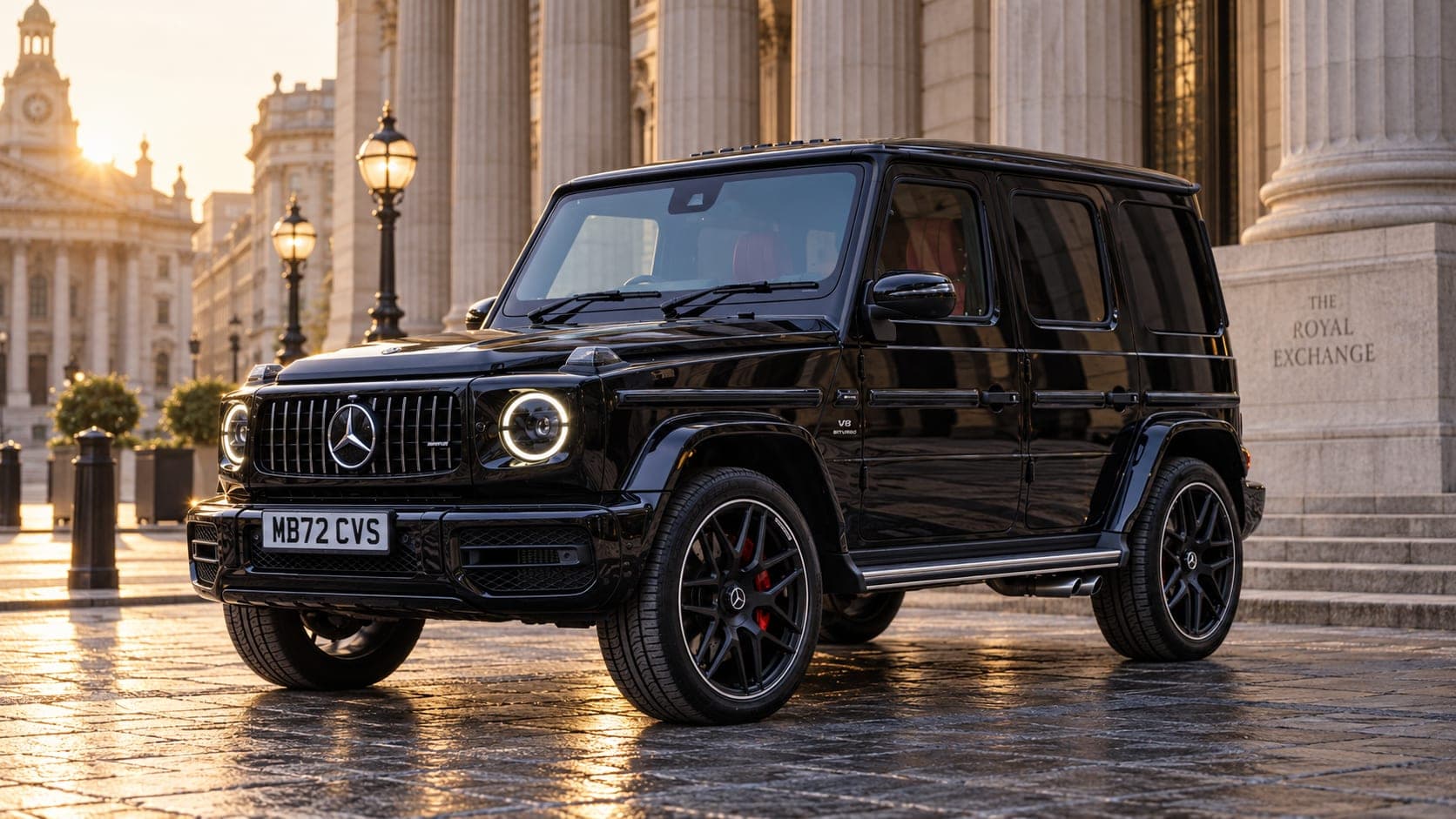 Black Mercedes-AMG G63 at the Royal Exchange