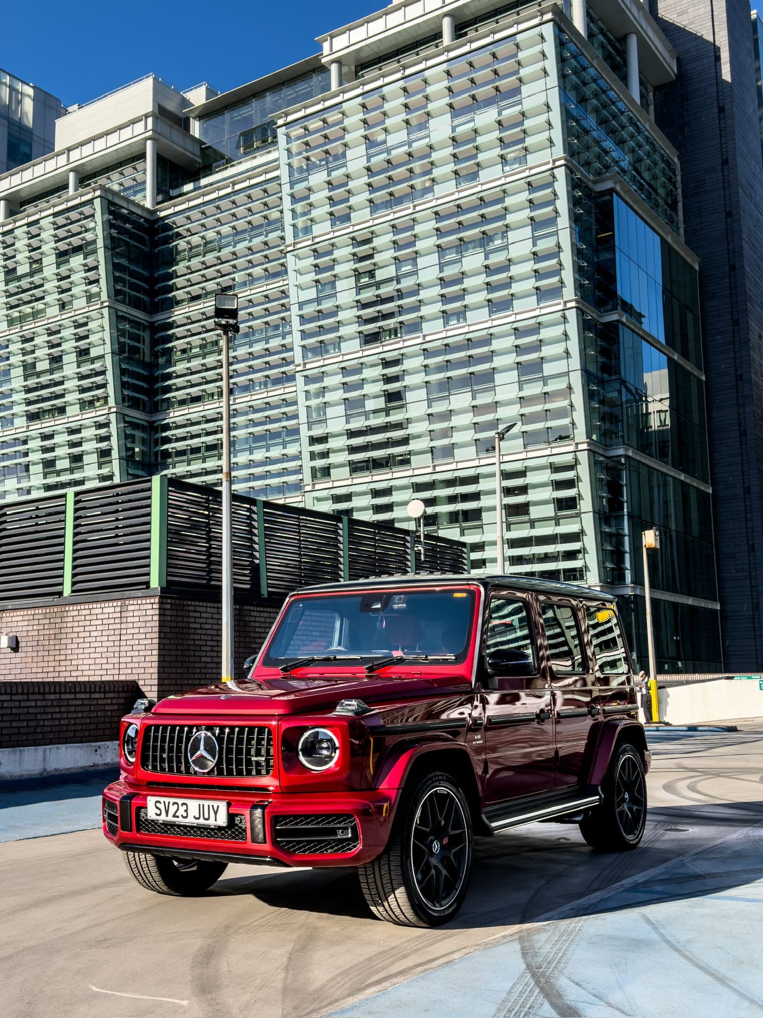 Red Mercedes-AMG G 63 in the city