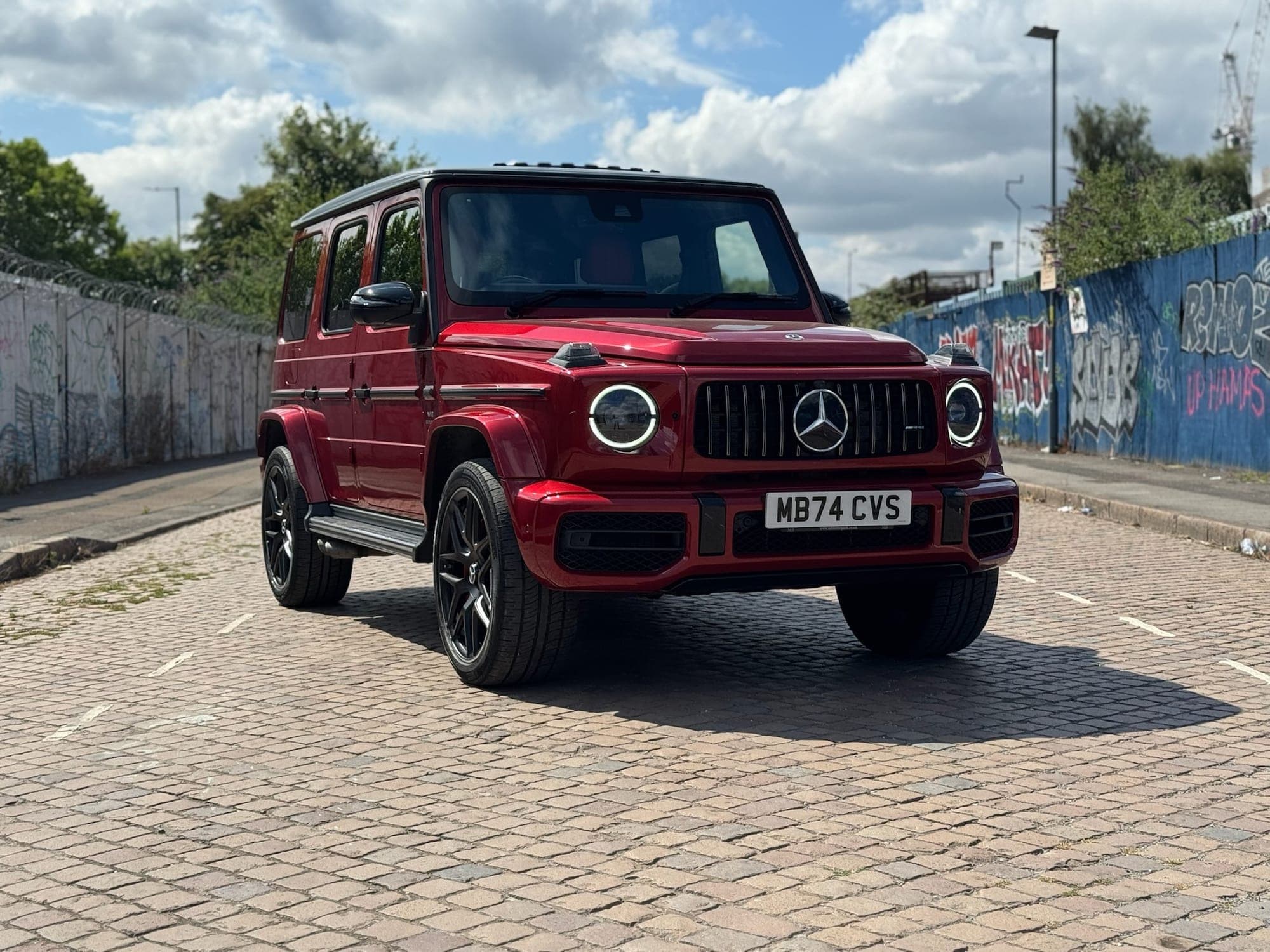 Front three-quarter view of the red Mercedes-AMG G 63