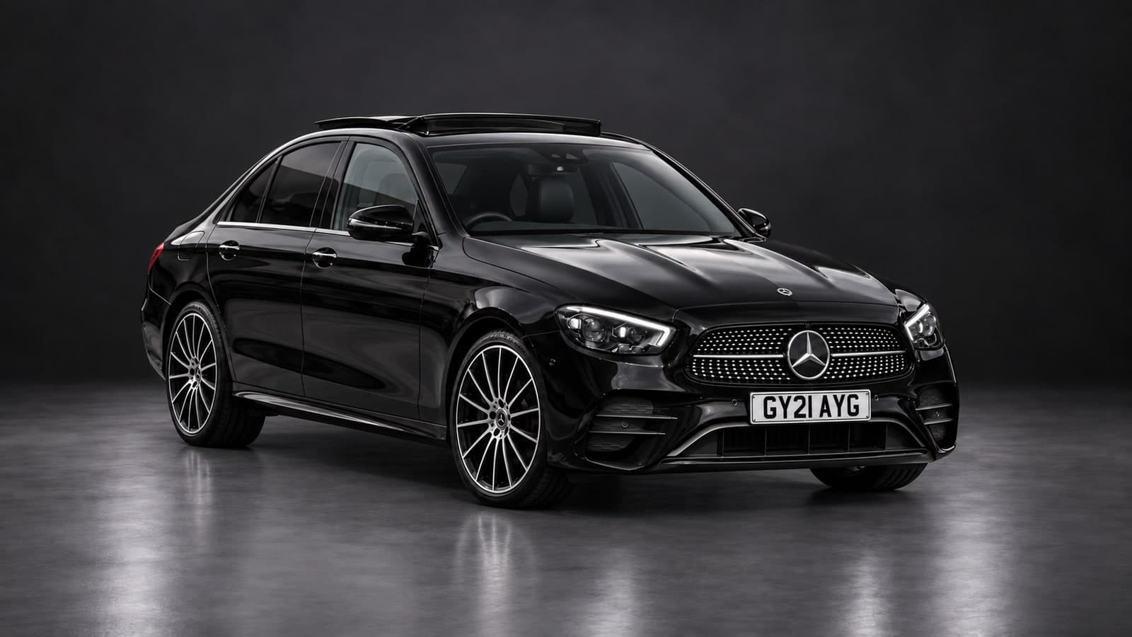 Grey Mercedes-Benz E-Class AMG Line, front three-quarter — executive car hire from CVS Car Hire