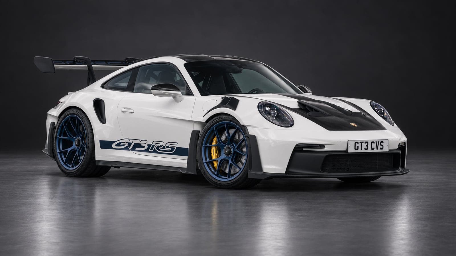 White Porsche 911 GT3 RS, front three-quarter — track-bred supercar hire from CVS Car Hire