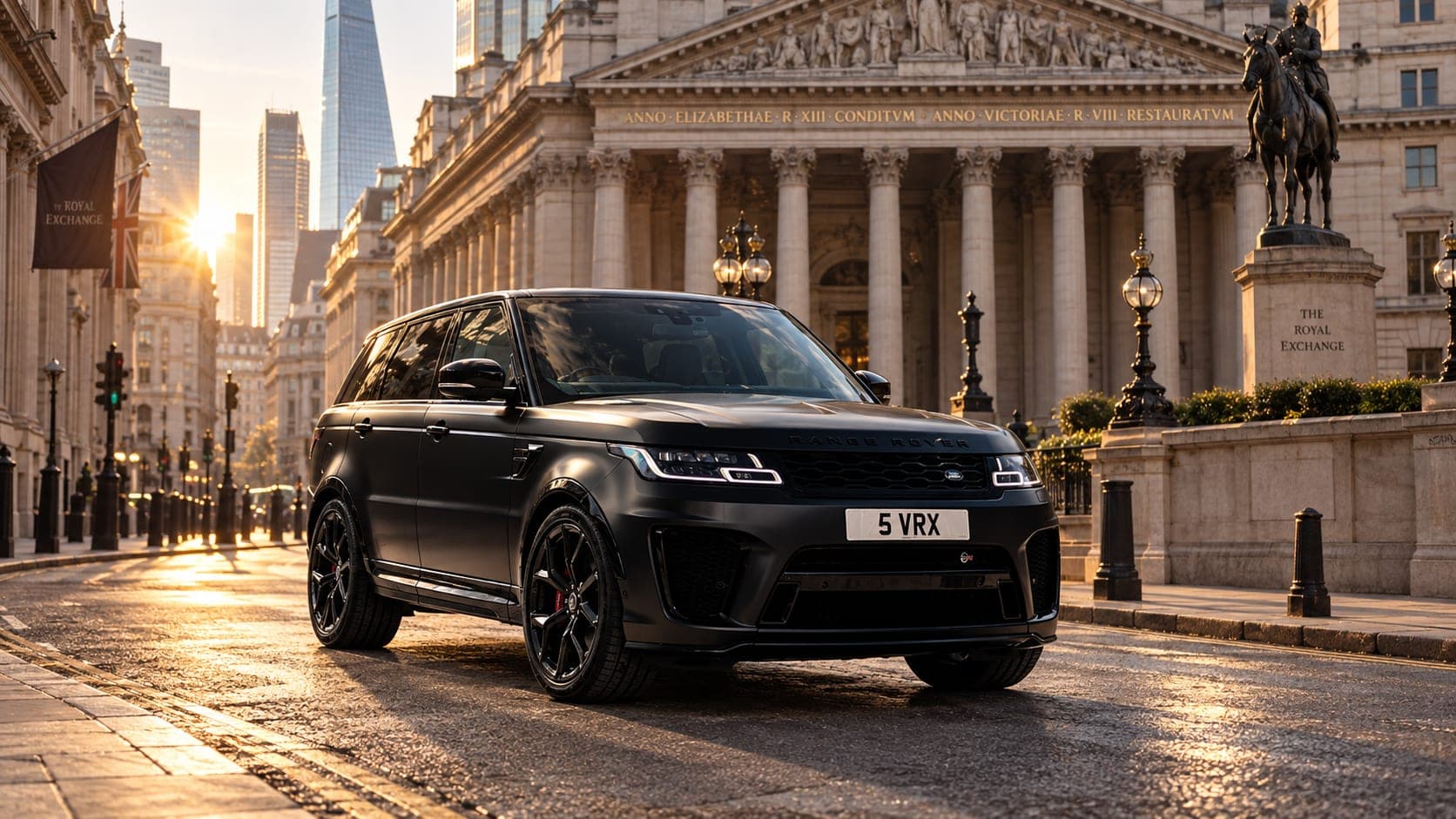 Range Rover Sport SVR at the Royal Exchange in golden light