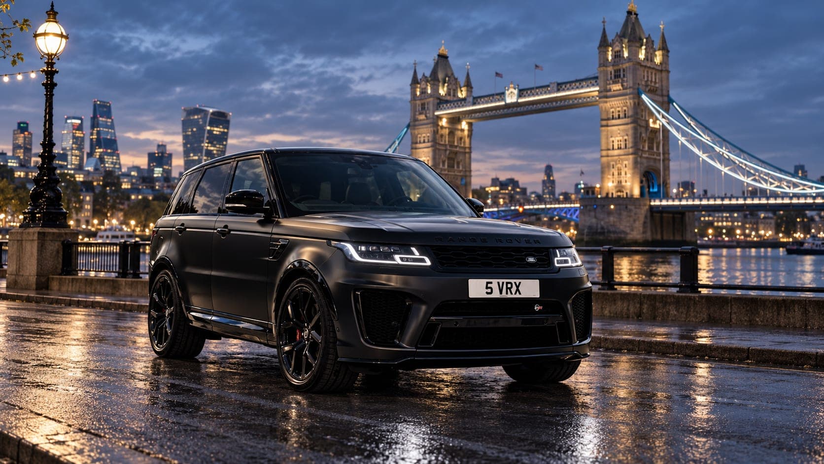 Range Rover Sport SVR by Tower Bridge at night