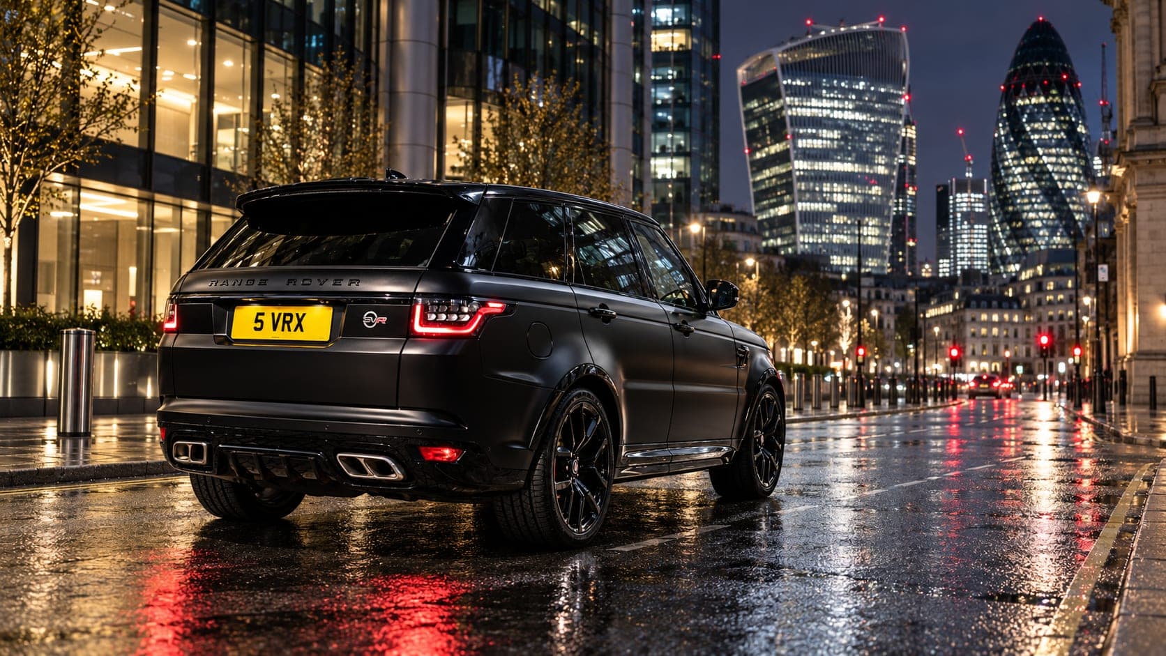 Range Rover Sport SVR in the city at night